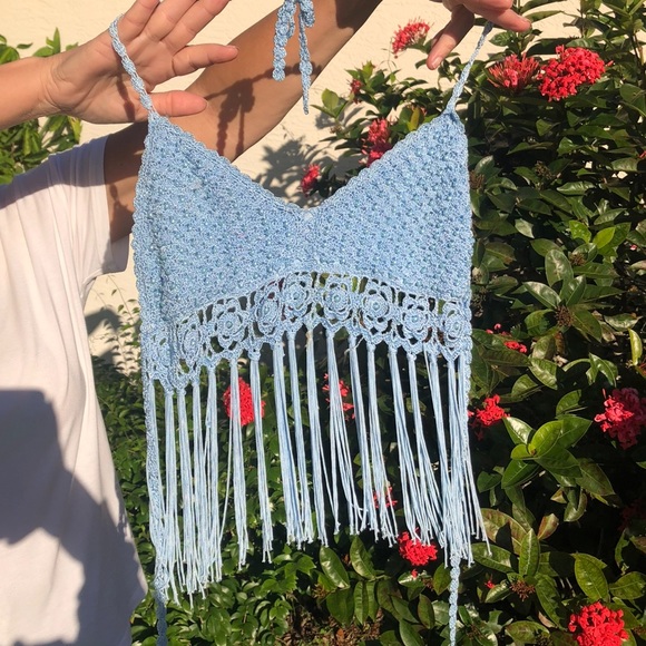 Tops - Y2K Sky Blue Halter Top 🦋☁️